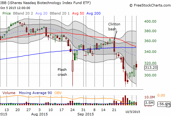 The iShares Nasdaq Biotechnology ETF (IBB) reversed course and significantly trailed the rest of the celebratory market.