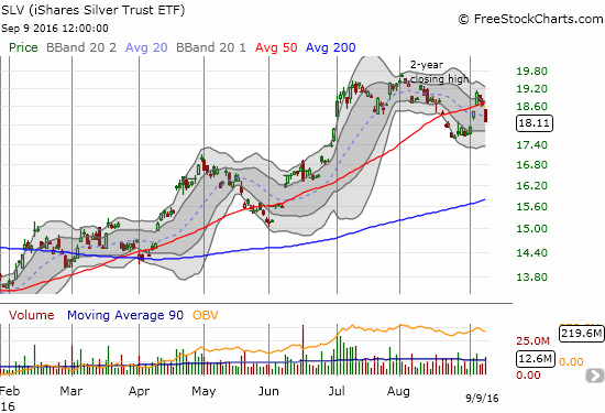 I gulped down hard as I bought into the iShares Silver Trust (SLV) as it broke down below its 50DMA. Can support from the August lows hold?