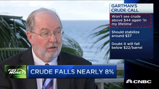 Long-time market guru and CNBC guest whiffs on a major claim: that oil would stay trapped under $44 for the foreseeable future.