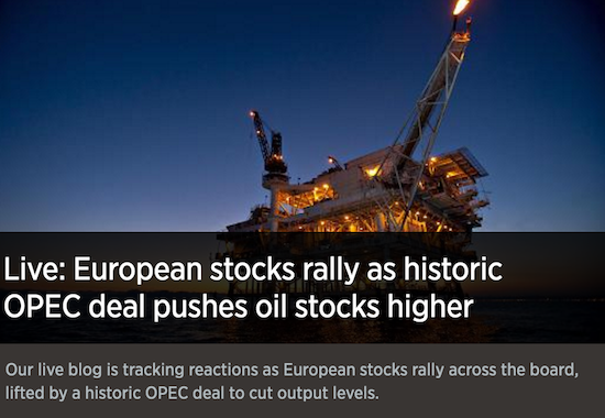 Just in case there is any doubt that the manipulation of oil prices higher is getting credit for igniting stocks.
