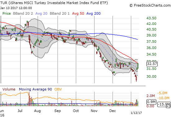 Confidence returns for a moment in Turkey's stock market and drives a 2-day 8.6% gain off the recent closing low.