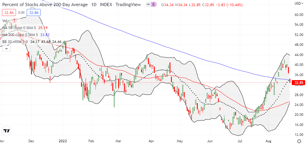 AT200 (MMTH) is suddenly right back to its primary downtrend (defined by the blue line).