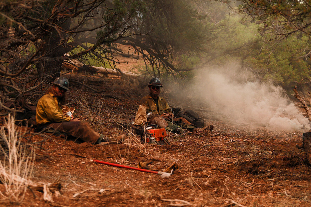 respite (Credit: Short respite for the Ruby Mountain Crew while cutting fire line in Division W by USFS Rocky Mtns from Flickr)